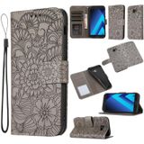 For Samsung Galaxy A5 (2017) Skin Feel Embossed Sunflower Horizontal Flip Leather Case with Holder & Card Slots & Wallet & Lanyard(Gray)