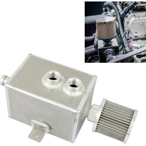 Universal Racing Aluminum Alloy Oil Catch Can with Air Filter Breather Tank  Capacity: 2L (Silver)