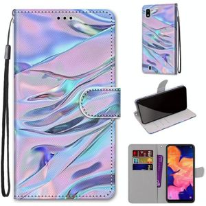 For Samsung Galaxy A10 Coloured Drawing Cross Texture Horizontal Flip PU Leather Case with Holder & Card Slots & Wallet & Lanyard(Fluorescent Water Pattern)