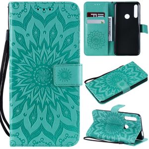 Pressed Printing Sunflower Pattern Horizontal Flip PU Leather Case for Huawei P Smart Z / Y9 Prime (2019)  with Holder & Card Slots & Wallet & Lanyard (Green)