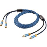 EMK 2 x RCA Male to 2 x RCA Male Gold Plated Connector Nylon Braid Coaxial Audio Cable for TV / Amplifier / Home Theater / DVD  Cable Length:2m(Dark Blue)