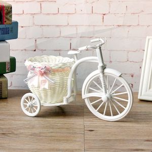 Flower Basket Vase Handmade Rattan Baskets Big Tricycle Bike Home Garden Wedding Party Decoration  Random Silk Ribbon Color Delivery