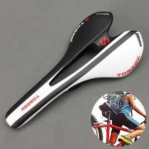 TOSEEK Road Bike Carbon Fiber Seat Bicycle Hollow Seat Saddle  3K Texture + Extinction(White)