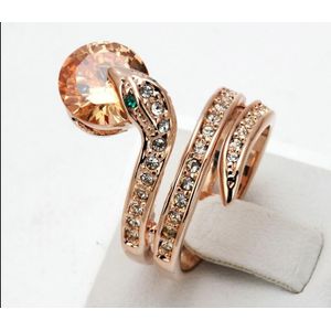 Vintage Serpentine Gemstone Ring Zircon Rose Gold Ring  Ring Size:8(Orange)