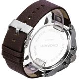 CAGARNY 6818 Fashionable DZ Style Large Dial Dual Clock Quartz Movement Sport Wrist Watch with Leather Band & Calendar Function for Men(Brown Band Silver Case)