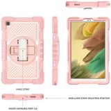 For Samsung Galaxy Tab A7 Lite T220 / T225 360 Degree Rotation Contrast Color Shockproof Silicone + PC Case with Holder & Hand Grip Strap & Shoulder Strap(Rose Gold)