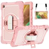 For Samsung Galaxy Tab A7 Lite T220 / T225 360 Degree Rotation Contrast Color Shockproof Silicone + PC Case with Holder & Hand Grip Strap & Shoulder Strap(Rose Gold)