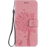 Tree & Cat Pattern Pressed Printing Horizontal Flip PU Leather Case with Holder & Card Slots & Wallet & Lanyard For Huawei P Smart Z / Y9 Prime 2019(Pink)