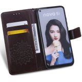 Pressed Printing Sunflower Pattern Horizontal Flip PU Leather Case for Huawei Nova 5i / P20 Lite (2019)  with Holder & Card Slots & Wallet & Lanyard (Brown)