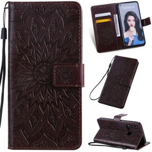 Pressed Printing Sunflower Pattern Horizontal Flip PU Leather Case for Huawei Nova 5i / P20 Lite (2019)  with Holder & Card Slots & Wallet & Lanyard (Brown)