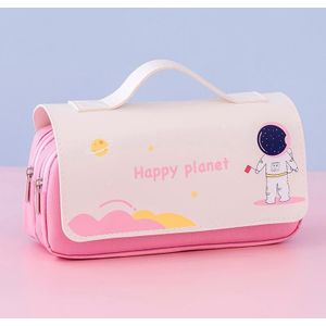 2 PCS Large-Capacity Pencil Case Student Cute Portable Stationery Bag Cartoon Multifunctional Stationery Box(Pink)