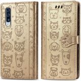 For Galaxy A70/A70S Cute Cat and Dog Embossed Horizontal Flip Leather Case with Bracket / Card Slot / Wallet / Lanyard(Gold)