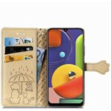 For Galaxy A70/A70S Cute Cat and Dog Embossed Horizontal Flip Leather Case with Bracket / Card Slot / Wallet / Lanyard(Gold)