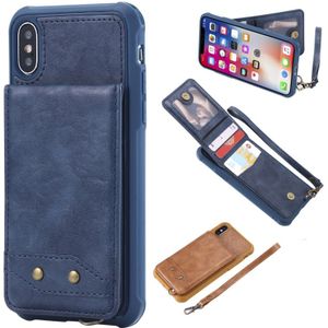 For iPhone XS / X Vertical Flip Shockproof Leather Protective Case with Short Rope  Support Card Slots & Bracket & Photo Holder & Wallet Function(Blue)