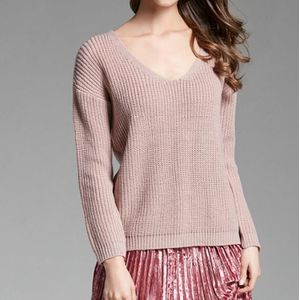 V-neck Pullover Personalized String Sexy Sweater  Size: XL(Light Pink)