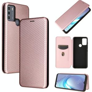 For Motorola Moto G50 Carbon Fiber Texture Magnetic Horizontal Flip TPU + PC + PU Leather Case with Card Slot(Pink)