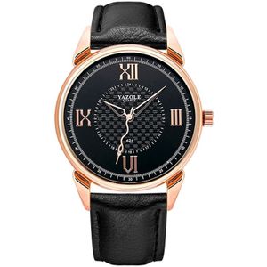 YAZOLE 424 Men Fashion Business PU Leather Band Quartz Wrist Watch  Luminous Points (Black Dial + Black Strap)