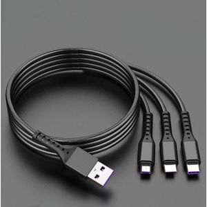 2 PCS ZZ034 USB To 8 Pin + USB-C / Type-C + Micro USB 3 In 1 Fast Charging Cable  Style: 5A Super Fast-Black