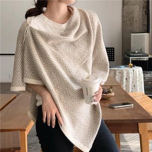 Button Striped Scarf Dual-Use Autumn & Winter Thickened Warmth Imitation Cashmere Shawl(Beige)
