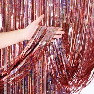 2 PCS Backdrop Curtains Glitter Gold Tinsel Fringe Foil Curtain Birthday Wedding Decoration Adult Anniversary Decor  Size:1*1m(Rose gold)