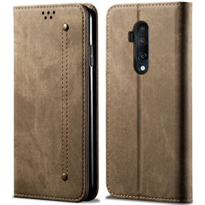 For OnePlus 7T Pro Denim Texture Casual Style Horizontal Flip Leather Case with Holder & Card Slots & Wallet(Khaki)