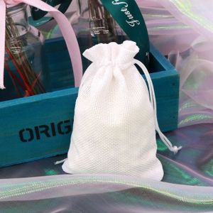 50 PCS Multi size Linen Jute Drawstring Gift Bags Sacks Wedding Birthday Party Favors Drawstring Gift Bags  Size:13x18cm(White)