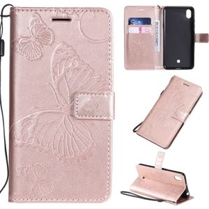 For LG K20 Pressed Printing Butterfly Pattern Horizontal Flip PU Leather Case with Holder & Card Slots & Wallet & Lanyard(Rose Gold)