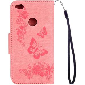 For Huawei P8 Lite (2017) Butterflies Embossing Horizontal Flip Leather Case with Holder & Card Slots & Wallet & Lanyard (Pink)