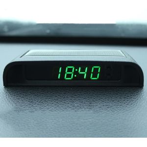 Solar Night Light Car Clock Automotive Electronic Clock Temperature Time+Date+Week+Temperature(Green Light)