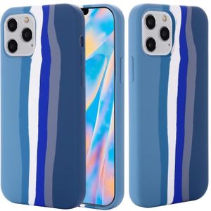 Regenboog vloeibare siliconen schokbestendige volledige dekking beschermende hoesje voor iPhone 12 Pro Max (blauw)