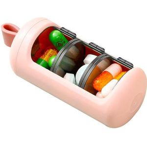 2 PCS Portable 3 Grid Medicine Box Large-capacity Mini Travel Medicine Sealed Storage Box(Cherry Pink)