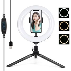 PULUZ 7.9 inch 20cm Light+ Desktop Tripod Mount USB 3 Modes Dimmable Dual Color Temperature LED Curved Light Ring Vlogging Selfie Photography Video Lights with Phone Clamp(Black)