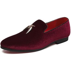 Casual sikkel Suede mannen schoenen platte slip-on puntige teen jurk schoenen loafer  grootte: 47 (rood)