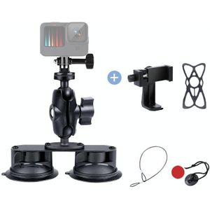 Dual Suction Cup Mount Holder with Tripod Adapter & Screw & Phone Clamp & Anti-lost Silicone Net for GoPro HERO9 Black / HERO8 Black / HERO7 /6 /5  DJI Osmo Action  Insta360 One R and Other Action Cameras  Smartphones(Black)