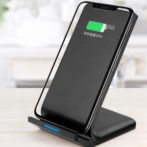 R2 10W Vertical Mobile Phone Wireless Charger Smart Fast Charge Charging Stand Desktop Stand(Black)