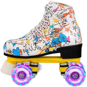 Volwassen kinderen Graffiti Roller Skates Schoenen Dubbele Rij Vierwielige Roller Skates Schoenen  Maat: 40 (Flash Wheel White)