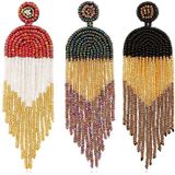 Ethnic Earrings Handmade Beaded Bohemian Tassel Earrings  Colour: Green E68671