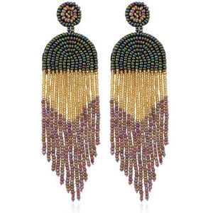 Ethnic Earrings Handmade Beaded Bohemian Tassel Earrings  Colour: Green E68671