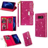 For Samsung Galaxy Note 8 Multi-card Slots Starry Sky Laser Carving Glitter Zipper Horizontal Flip Leather Case with Holder & Wallet & Lanyard(Rose Red)