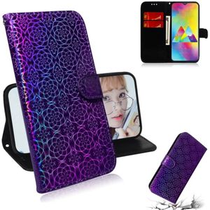 For Galaxy M20 Solid Color Colorful Magnetic Buckle Horizontal Flip PU Leather Case with Holder & Card Slots & Wallet & Lanyard(Purple)