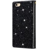 For iPhone 6 Plus / 6s Plus Multi-card Slots Starry Sky Laser Carving Glitter Zipper Horizontal Flip Leather Case with Holder & Wallet & Lanyard(Black)