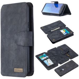 For Samsung Galaxy S9 Plus Detachable Frosted Magnetic Horizontal Flip PU Leather Case with Card Slots & Holder & Zipper Wallet & Photo Frame(Black Blue)