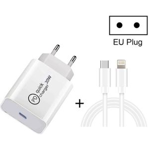 SDC-20W 2 in 1 PD 20W USB-C / Type-C Travel Charger + 3A PD3.0 USB-C / Type-C to 8 Pin Fast Charge Data Cable Set  Cable Length: 2m  EU Plug