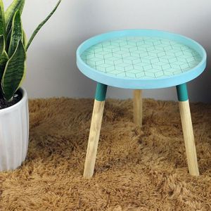 Modern Small Fresh Coffee Tables Creative Wood Round Tables Home Decoration Accessories(Mint Blue)