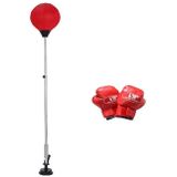 Adult Suction Cup Version Height Adjustable Vertical PU Leather Vent Ball Boxing Speed Ball Family Fitness Equipment with Gloves(Red)