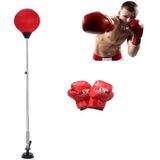 Adult Suction Cup Version Height Adjustable Vertical PU Leather Vent Ball Boxing Speed Ball Family Fitness Equipment with Gloves(Red)