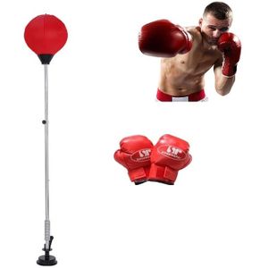 Adult Suction Cup Version Height Adjustable Vertical PU Leather Vent Ball Boxing Speed Ball Family Fitness Equipment with Gloves(Red)