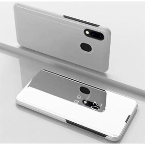 Electroplating Mirror Horizontal Flip Leather Case for Galaxy M20  with Holder (Silver)