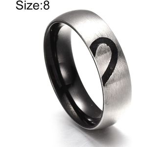 Fashion Rhinestone Love Heart Splice Couples Ring Fine Titanium Steel Ring for Men and Women(Silver without Diamond  US Size: 8)