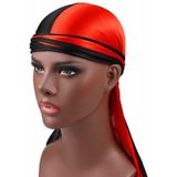Double-coloured Silk Satin Long-tailed Pirate Hat Turban Cap Chemotherapy Cap (Black Red)